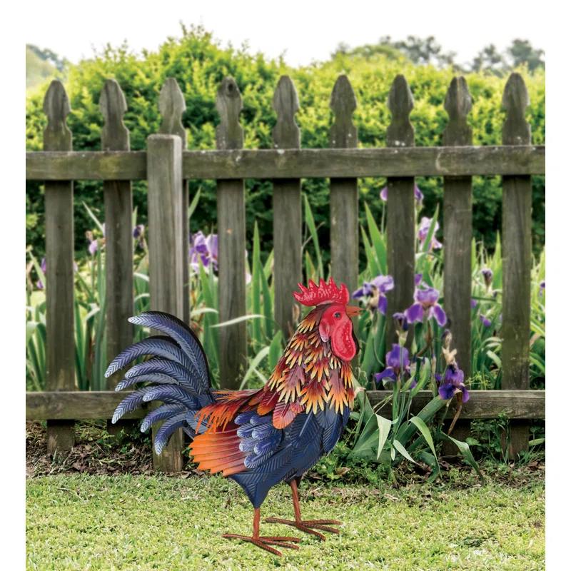 Multicolor Painted Metal Freestanding Rooster Decor