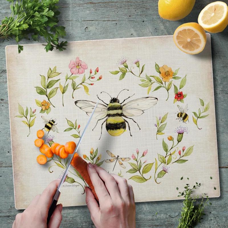 CounterArt CounterArt Bee Wreath 3mm Glass Cutting Board 15” x 12”