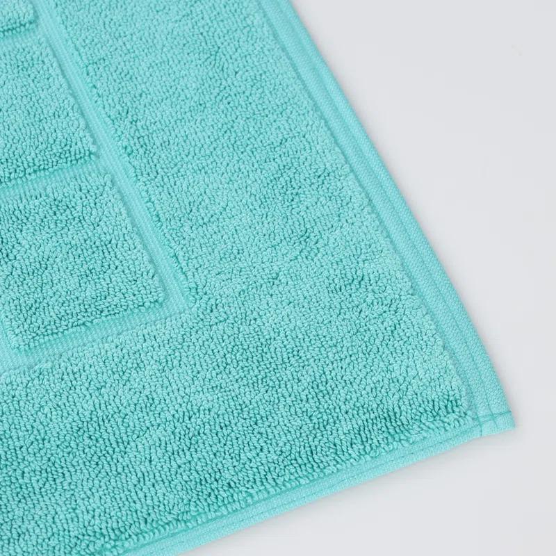 Nora Cotton Terry Solid Absorbent Thick Checkered Washable Bath Mat Set Of 2