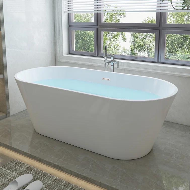 Vanity Art 67'' x 32'' Freestanding Soaking Acrylic Bathtub VA6815-NLW