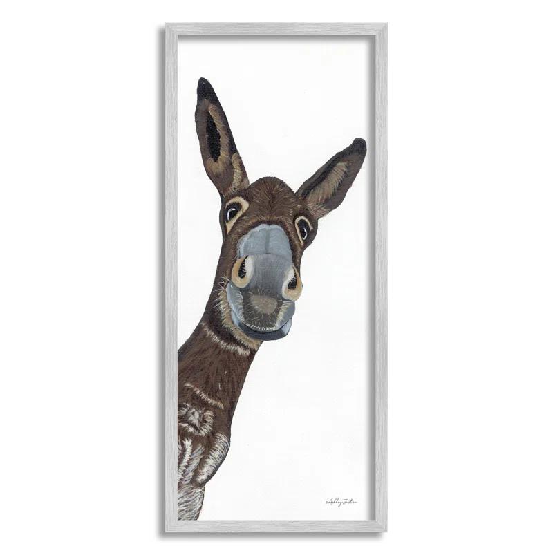 Stupell Industries " Donkey Peering Happily Casual Farm Animal Portrait " by Ashley Justice