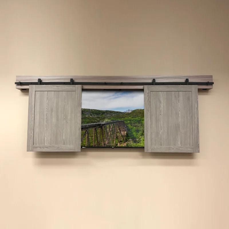 American Pro Decor 8 ft Solid Steel Mini Sliding Rolling Barn Door Hardware Kit for Double Wood Doors (2-Piece)