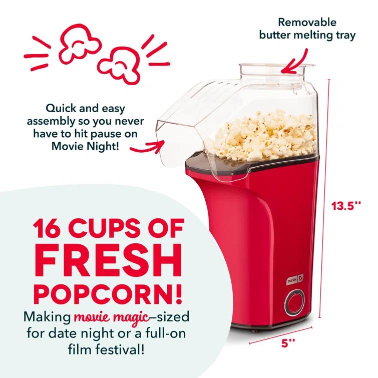 Dash Fresh 16 Cooked Cup Hot Air Popcorn Popper