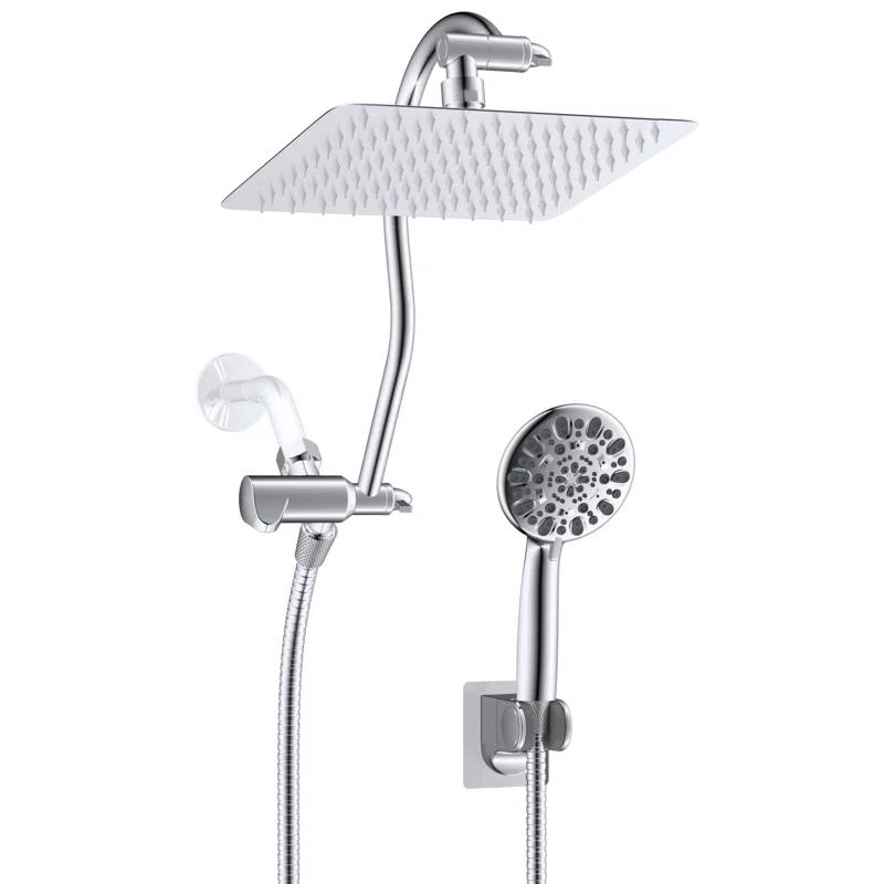 Hibbent Dual Shower Head Combo with Metal 8 Inch High Pressure Rainfall Shower Head  and Handheld Shower SCW01-HS070-SS080-CP