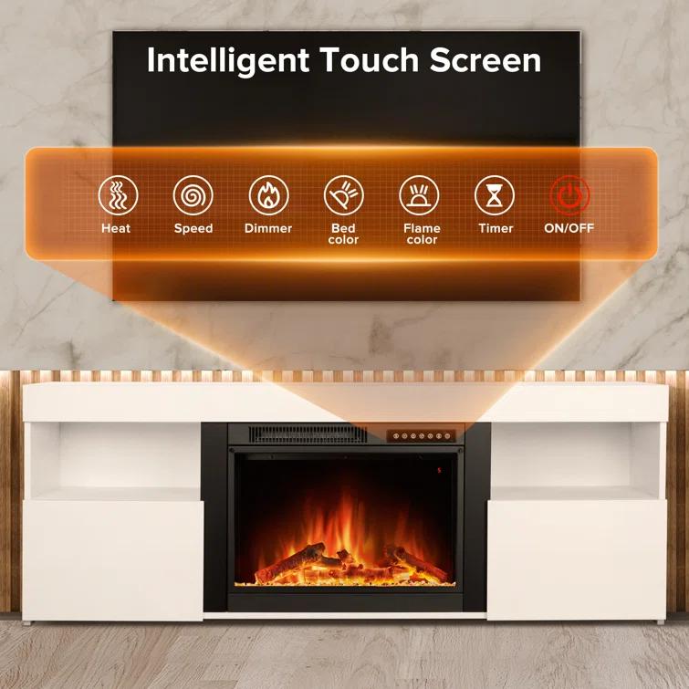 COWSAR COWSAR TV Stand for TVs up to 60" with Electric Fireplace with Remote Control,Adjustable Real 3d Flame Brightness