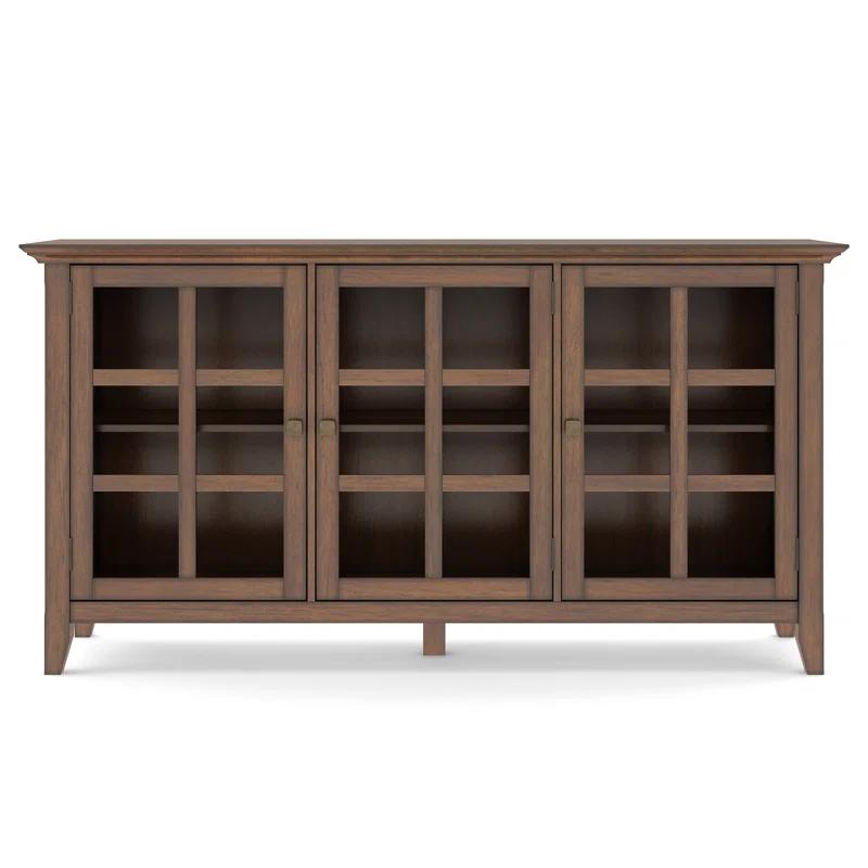 Simpli Home Acadian 62"W Solid Wood 3-Shelf Storage Cabinet with Tempered Glass Doors and Adjustable Shelves