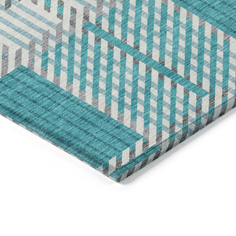 Machine Washable Indoor/Outdoor Chayden ACN1000 Teal Rug