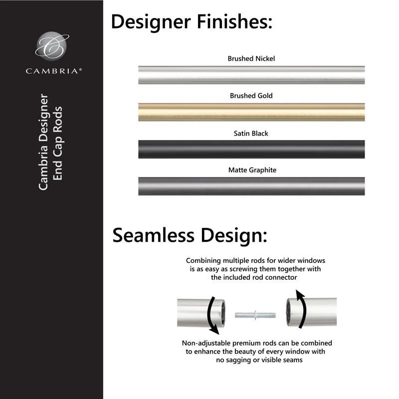 MODE Cambria Designer Series Premium 1-1/8 in Larger Dia. Non-Adjustable Curtain Rod and Designer Brackets