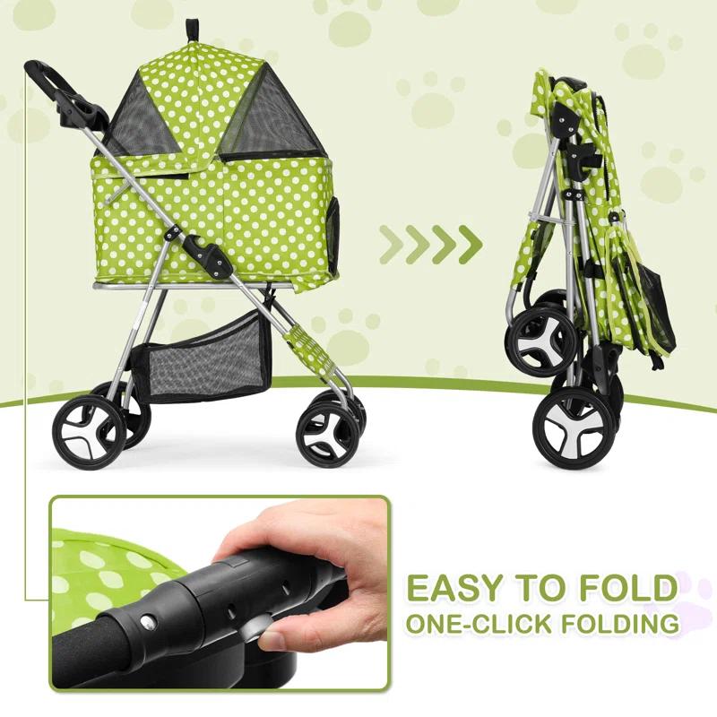 3-In-1 Pet Stroller Foldable Pet Stroller With Weather Cover Storage Basket For Dog Cat