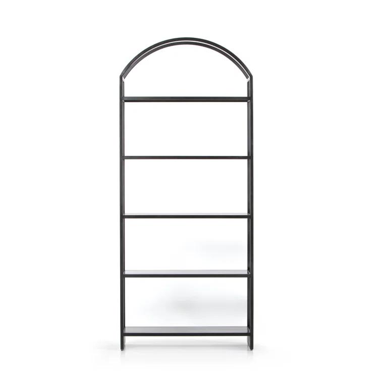 Modern Arched Black Iron Etagere Bookcase 39.5" W