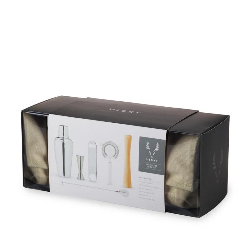 Viski 7-Piece Stainless Steel Travel Bar Barware Set