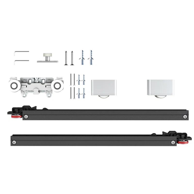40 in. x 84 in. Full Lite Frost Glass Steel Frame Sliding Door with Hardware Kit Hidden Track System