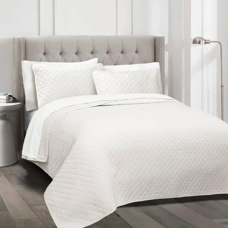 Lush Decor Ava Diamond Oversized Cotton Quilt White 3Pc Set Cal King