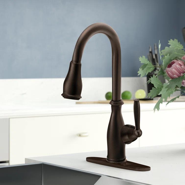 Moen MOEN Brantford Single-Handle Pull-Down Sprayer Kitchen Faucet with Reflex and Power Boost in Oil Rubbed Bronze 7185ORB