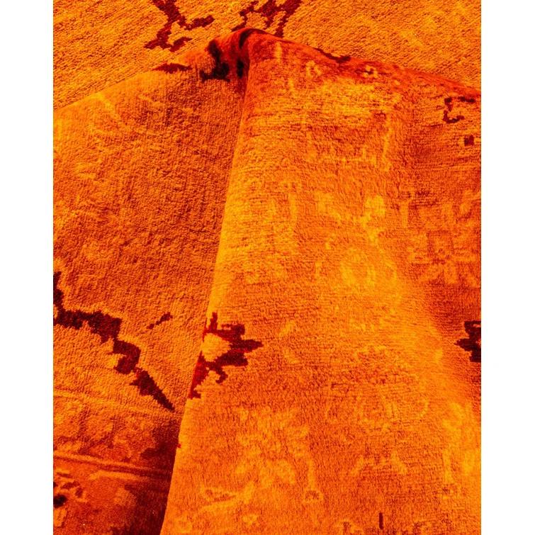 Vibrant Orange Hand-Knotted Wool Rectangular Area Rug