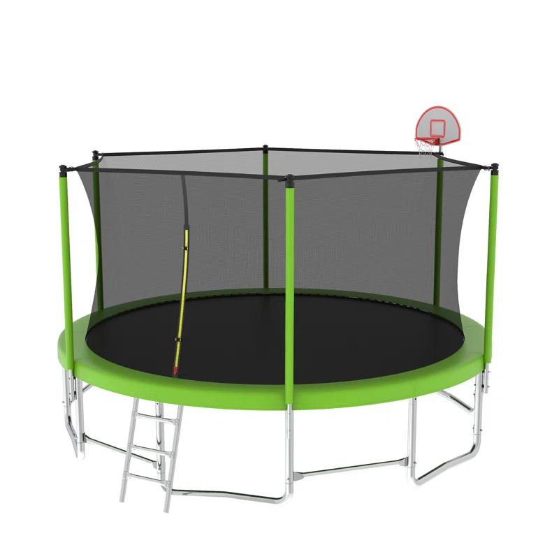 Ceballos 16FT Trampoline With Balance Bar  And  Basketball Hoop And Ball, ASTM Approved Reinforced Type Outdoor Trampoline With Enclosure Net