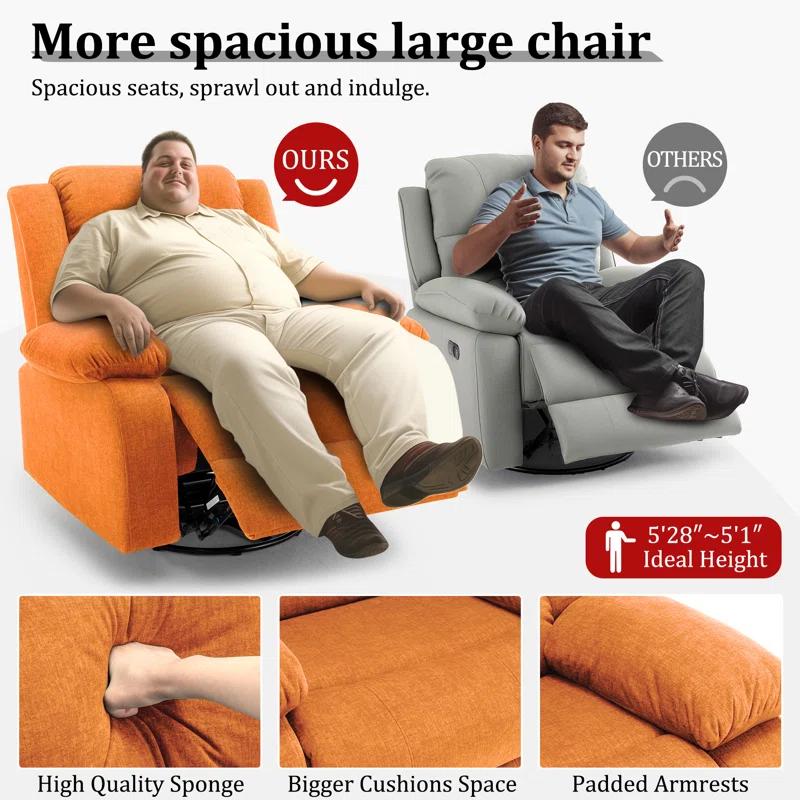 Ebern Designs Ellisse Recliner Chair, Wide Rocker Chair, Rocking Chair with Massage and Heat, 360°Swivel Rocking Chairs, Oversized Recliner for Adult