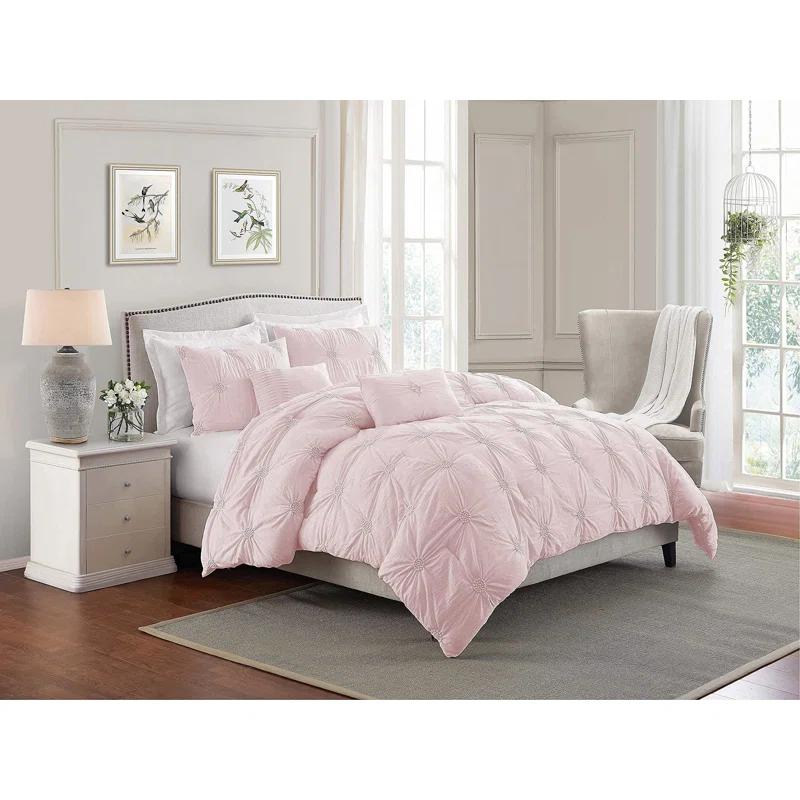 Swift Home Supreme Microfiber Floral Pintuck Microfiber 3-Piece Comforter Set