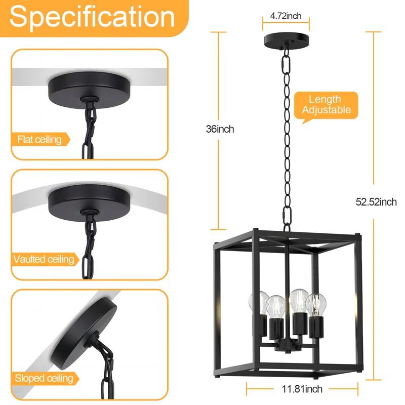 17 Stories Keya 4 - Light Iron Dimmable Lantern Geometric Chandelier