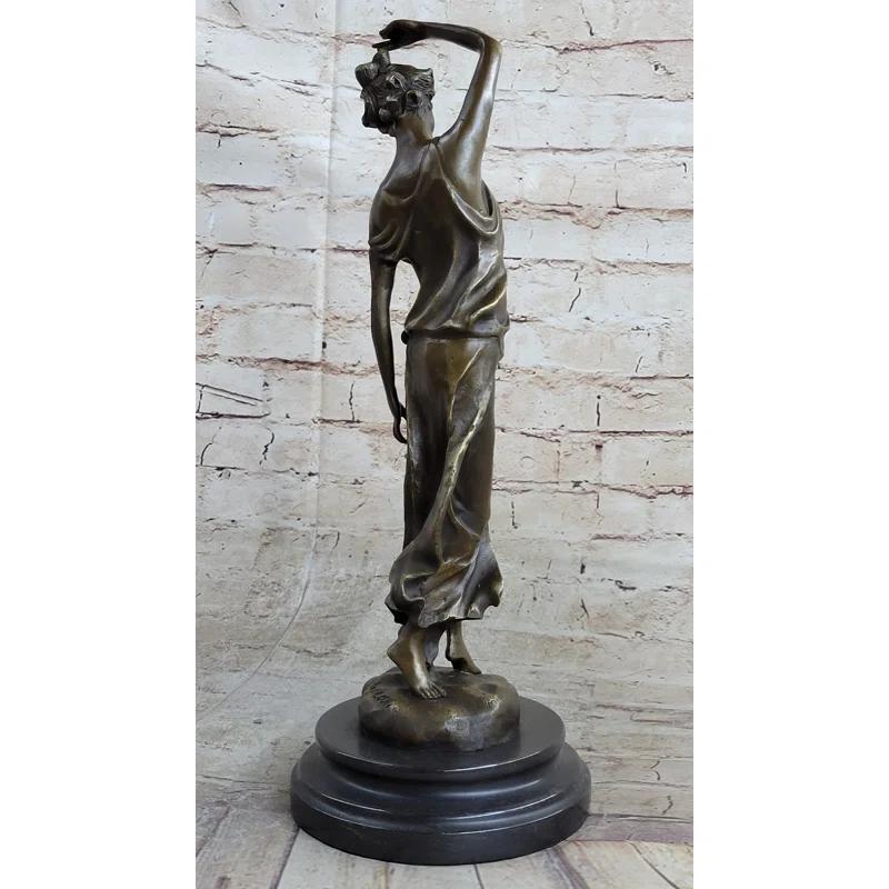 Bloomsbury Market Avello Victorian Girl Signed Sculpture Elegant Art Nouveau Bronze Statue Figurine Deco