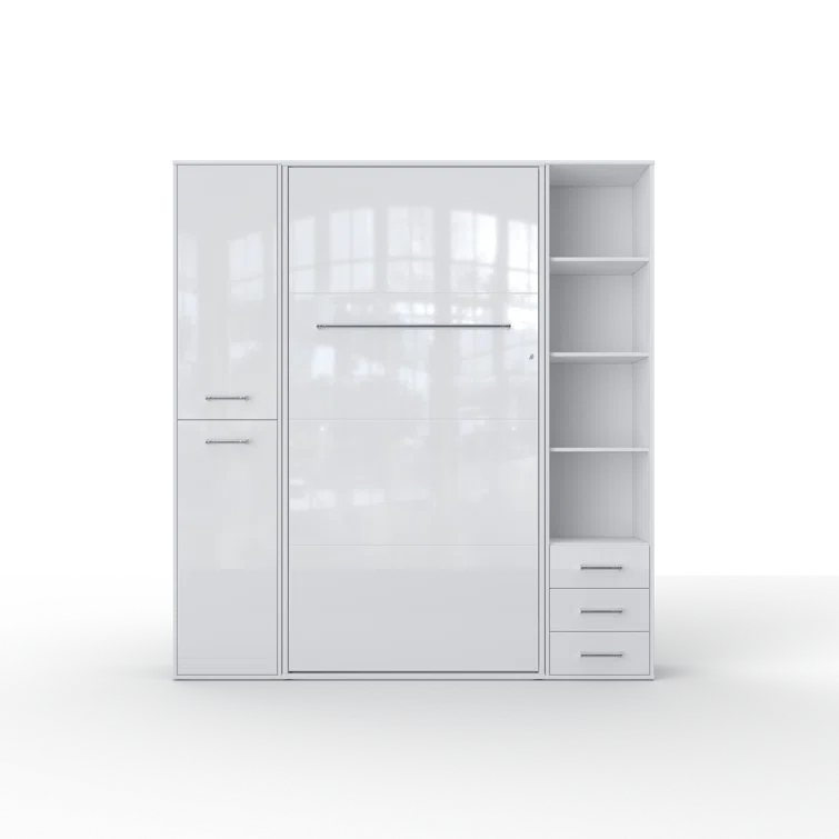 European Twin Size White Wall Bed with 3 Storage Drawers