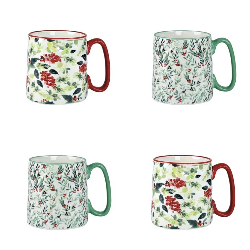Ten Strawberry Street Bella 4-pc Green & Red Holly Mugs