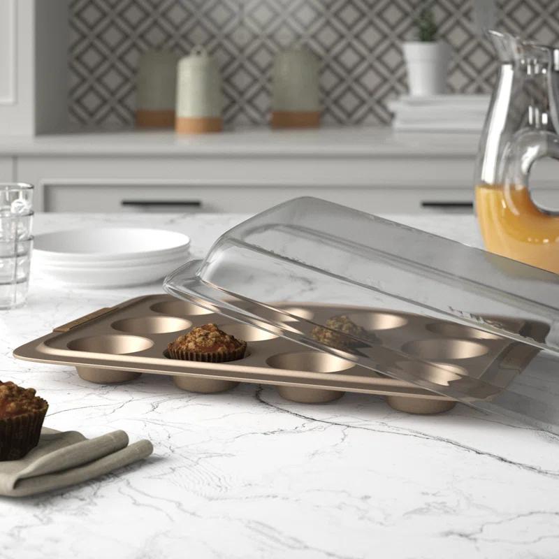 Anolon Anolon Advanced Bakeware 12-Cup Nonstick Muffin Pan with Silicone Grips and Lid, Bronze