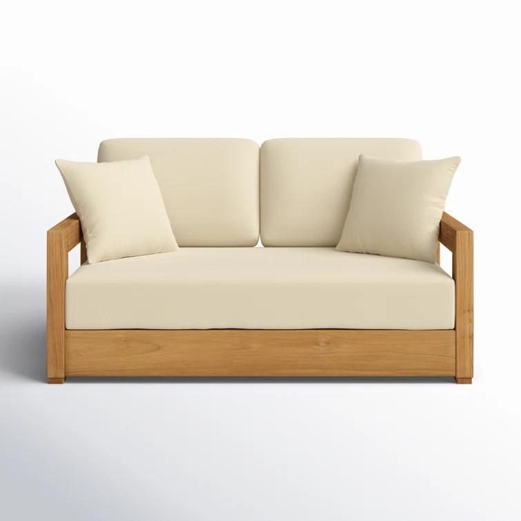 SAFAVIEH OUTDOOR COUTURE Montford 2-Seat Bench Natural Teak / Beige