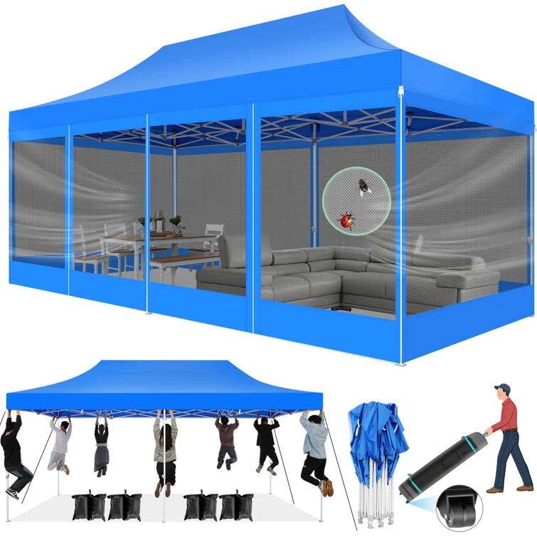 Cobizi 10x20 Canopy Tent, Heavy Duty Pop up Canopy with Sidewalls, Waterproof Easy Setup Canopy with Mosquito Netting, Outdoor Instant Screen Tents for Parties, Wedding, Backyard with Carry Bag