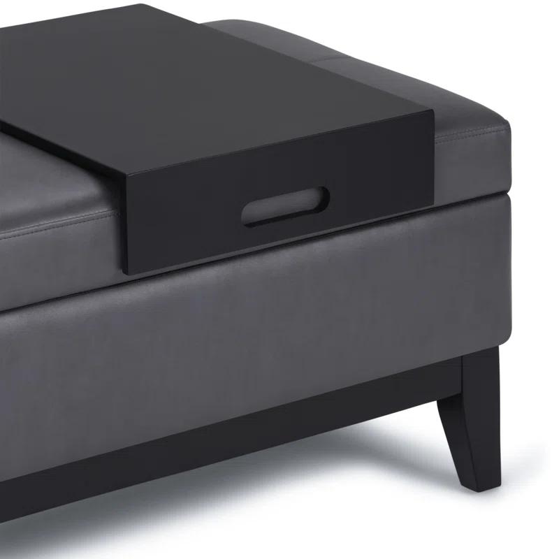 Simpli Home Oregon 42"W Upholstered Storage Ottoman Bench with Lift-Top Lid and Tray