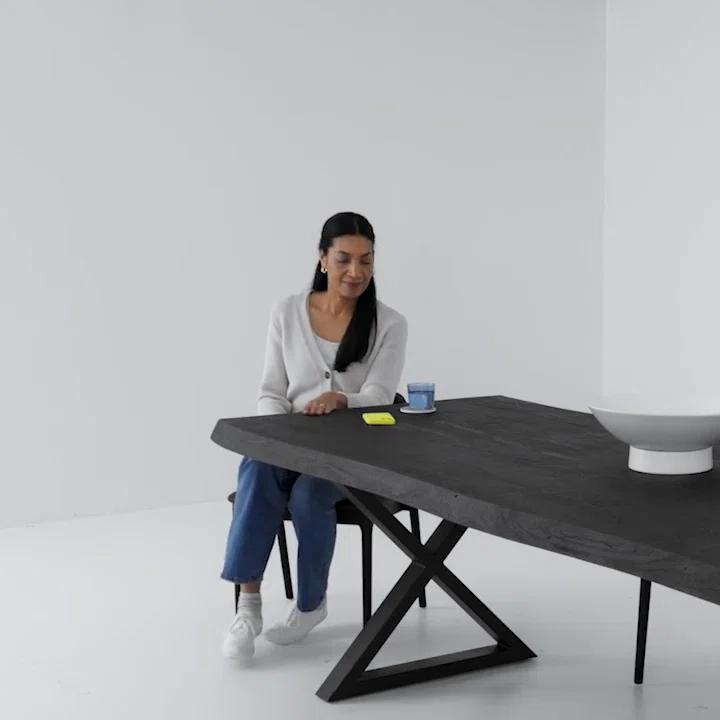 Brooks 92" White Wash Acacia Wood & Black Aluminum Dining Table