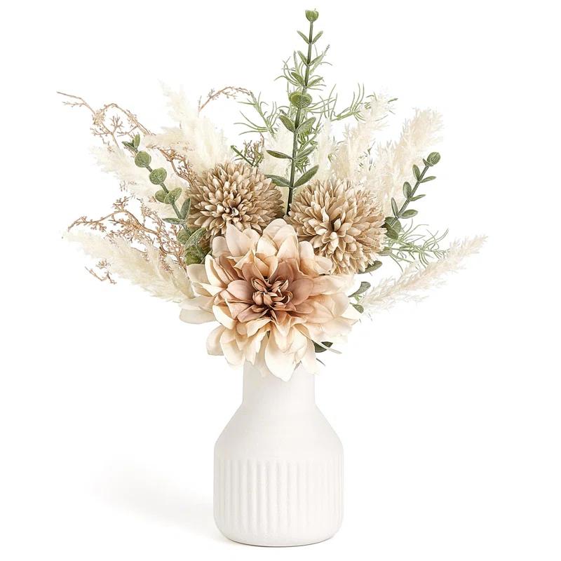Astoria Grand Small Artificial Flowers In Ceramic Vase 13.5" Centerpieces Coffee Table Decor,
