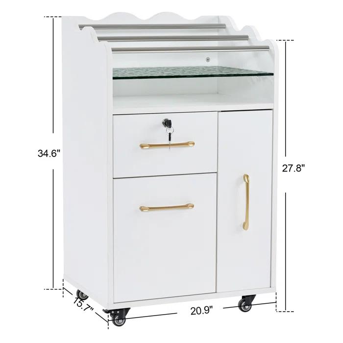 BarberPub Salon Trolley Makeup Organizer with Drawer and Cabinet