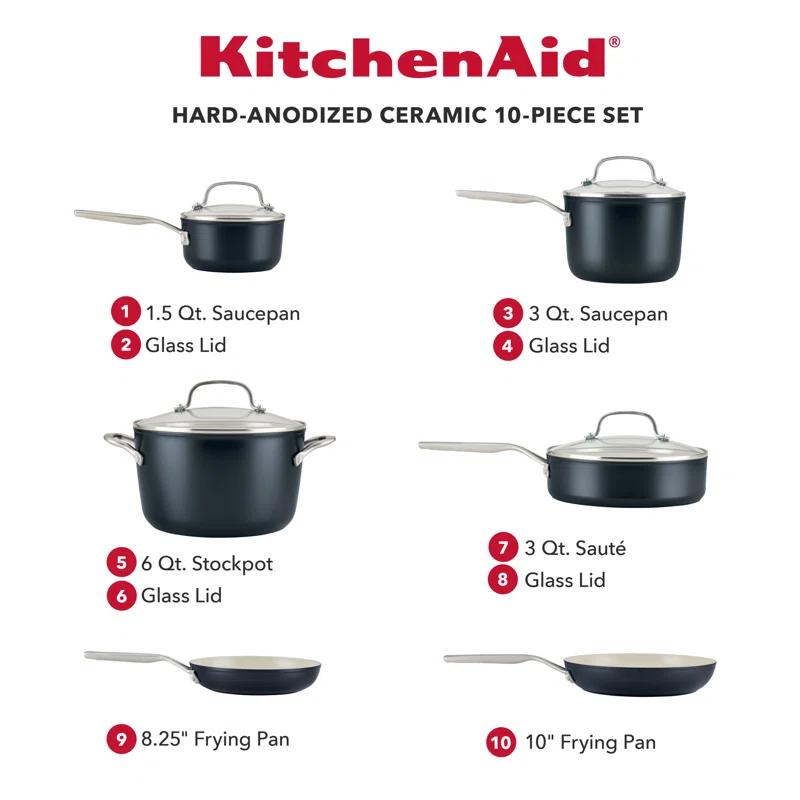 KitchenAid ® Matte Black Hard-Anodized Ceramic Non-Stick 10-Piece Cookware Set