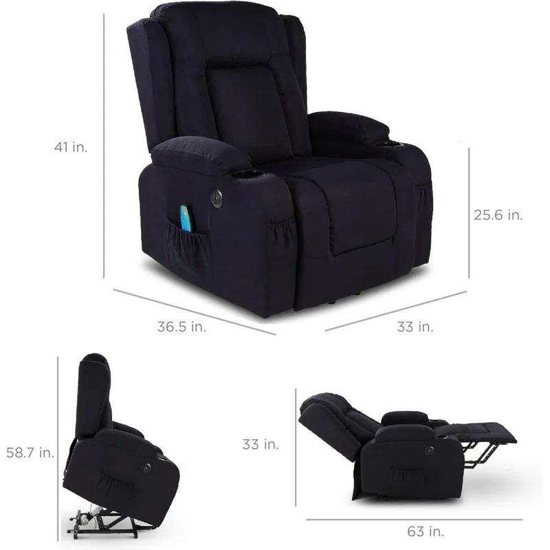 Hokku Designs Modern Linen Electric Power Lift Chair, Recliner Massage Chair, Adjustable Furniture for Back, USB Port, Heat, Cupholders