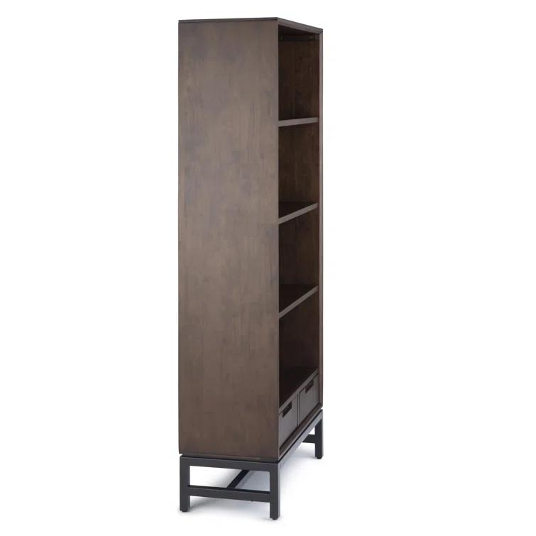 Banting 30"W Solid Wood 4 Shelf Industrial Bookcase with 2 Drawers, Adjustable Shelves, and Metal Base