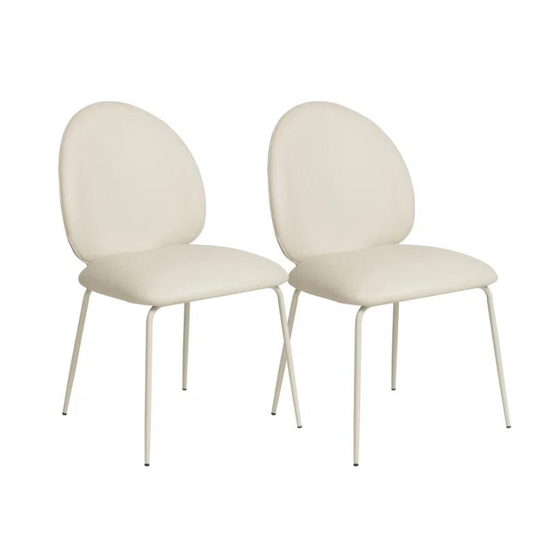 Cream Vegan Leather and Iron Side Chairs, Set of 2