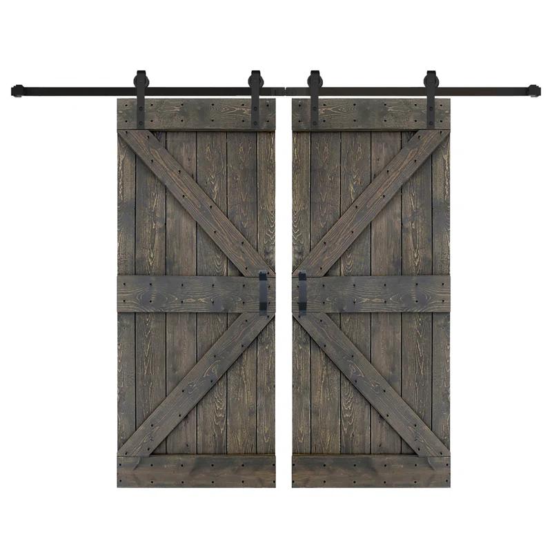 IsLife K Style Solid Core Wood Double Sliding Barn Door with Hardware Kit -Assembly Needed (Set of 2)