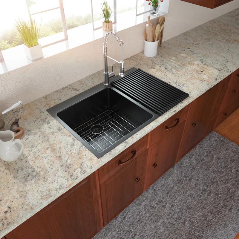 33" L x 22" W Drop-in Double Bowl 60/40 Sink 16 Gauge Stainless Steel Kitchen Sink Topmount Sink