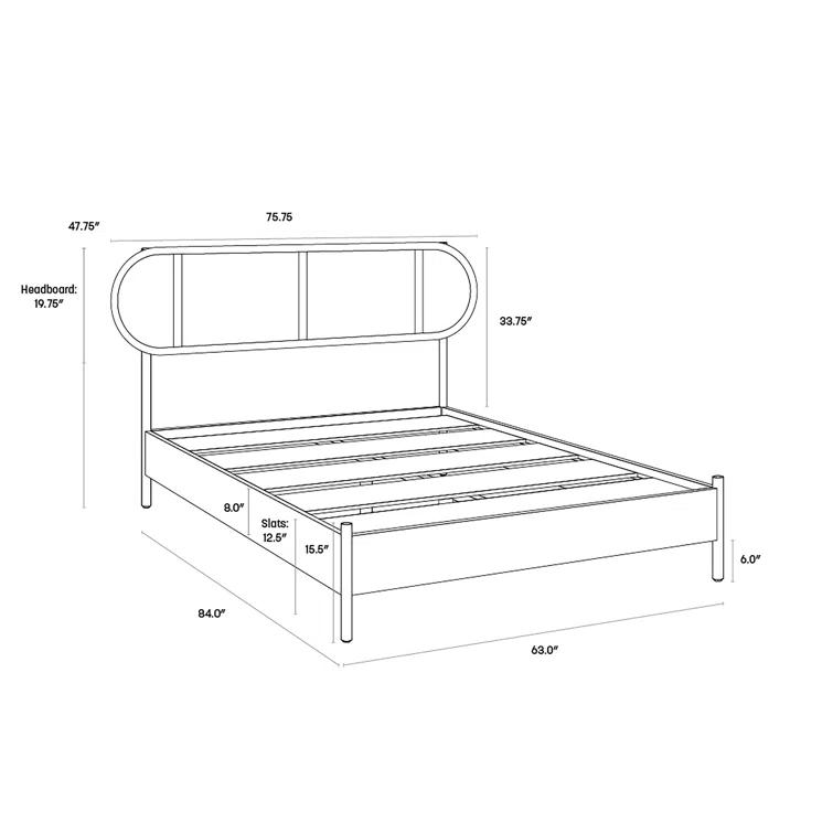 King Black Pine Wood Frame Bed with Rattan Headboard