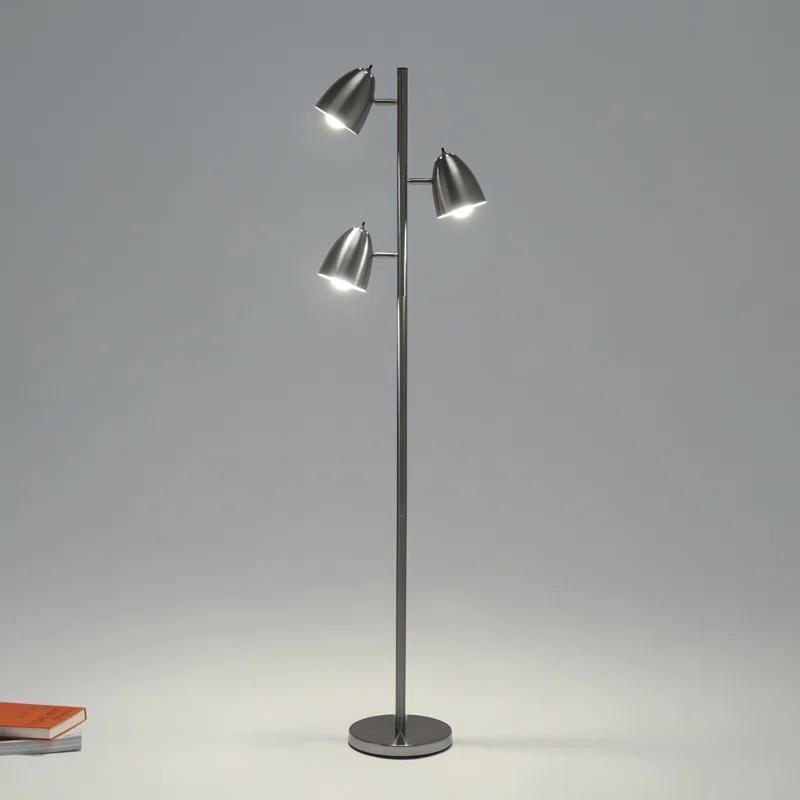 Brightech Jacob 64" Modern 3-Light Adjustable LED Floor Lamp with Silver Finish and Metal Cone Shades, Bulbs Included