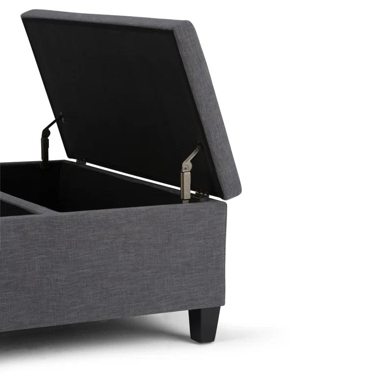 Simpli Home Ellis 36"W Upholstered Square Coffee Table Storage Ottoman with Split Lift Top