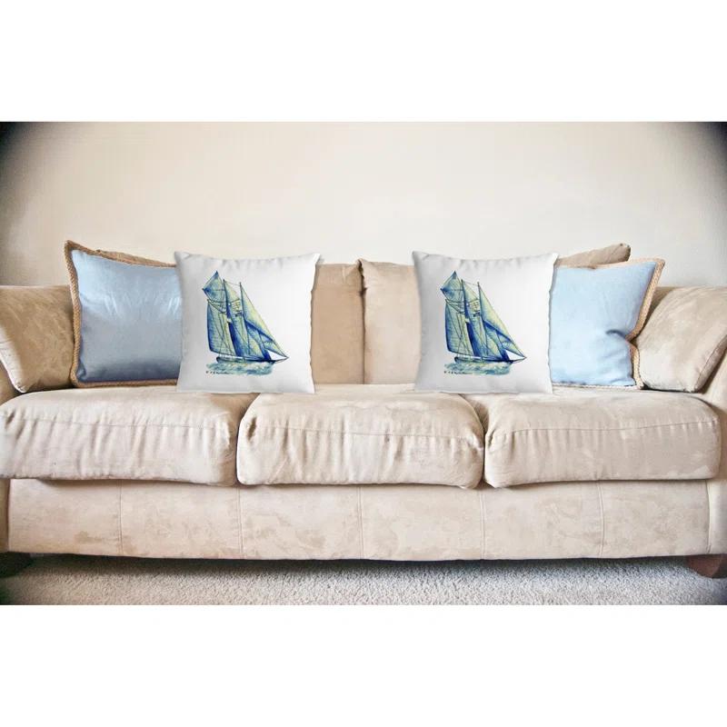 Betsy Drake Interiors Sailboat Indoor/Outdoor Reversible Throw Pillow