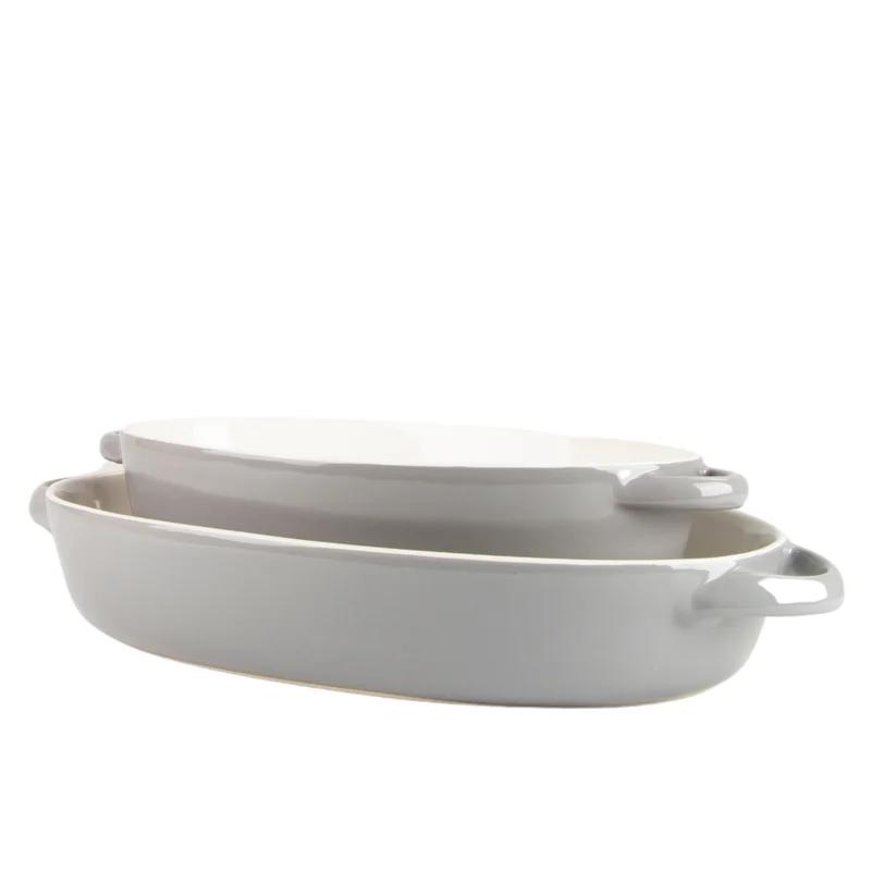 Gray Oval Stoneware Bakeware Set with Handles, 13" and 10.5"