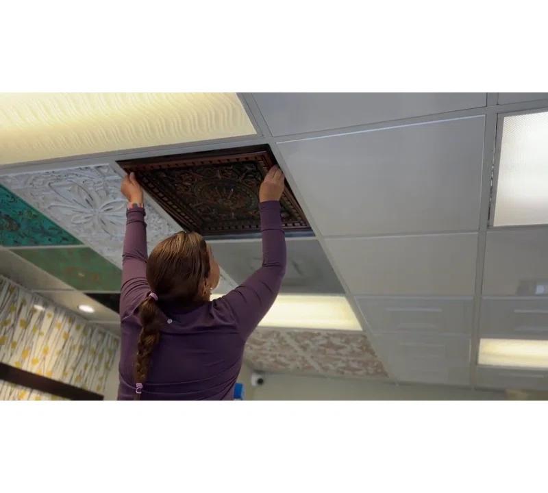 FromPlainToBeautifulInHours Da Vinci 24'' L x 24'' W PVC Drop-In Ceiling Tile In Antique Copper (Set of 50)