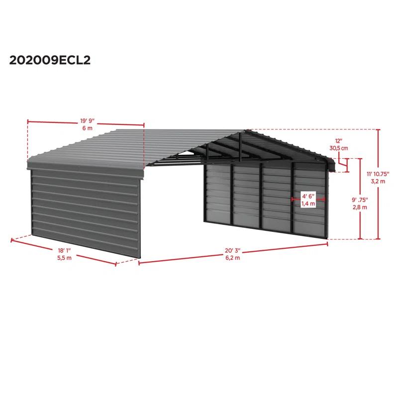 Arrow Arrow Steel Carport with 2 Side Wall Kits, 20x20x09