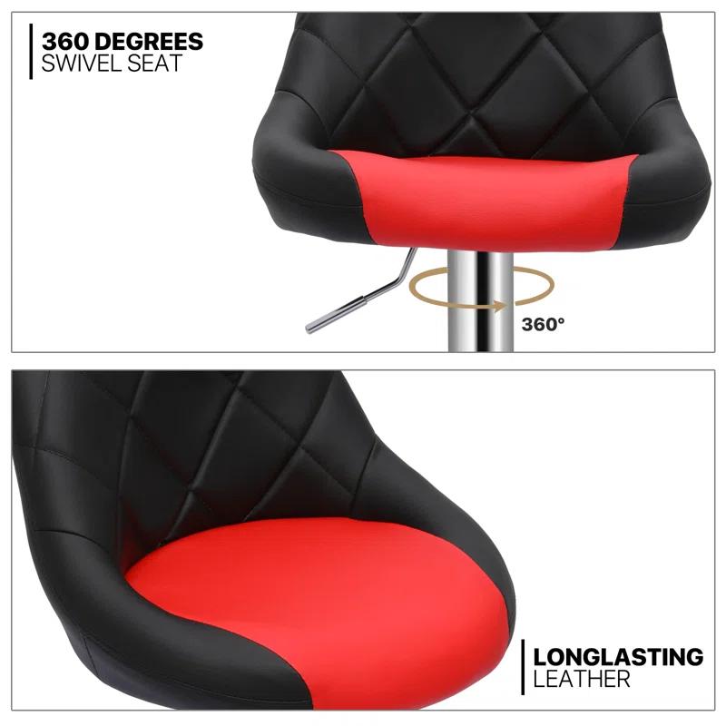 Lozada Faux Leather Swivel Bar Stools, Adjustable Counter Height Chairs with Backrest and Footrest (Set of 2)