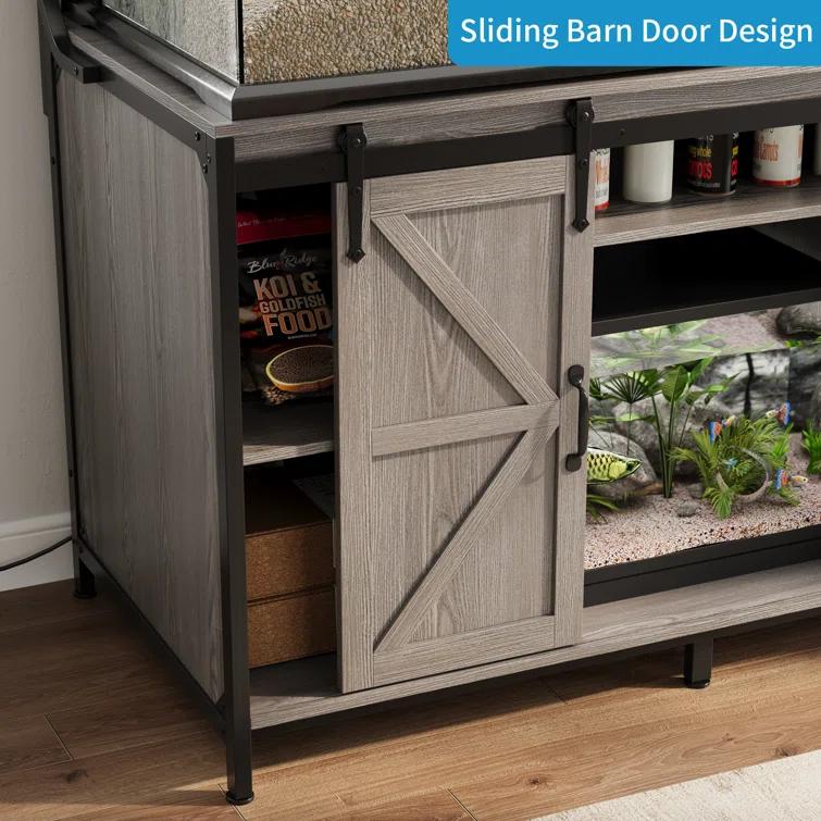 Gracie Oaks Siems Heavy Duty Aquarium Stand with Storage Cabinet, Farmhouse Reptile Tank Stand with Power Outlet, 48" X 24" Tabletop Fits up to 120 Gallon Bearded Dragon Tank, Fish Tank Turtle Terrarium Stand