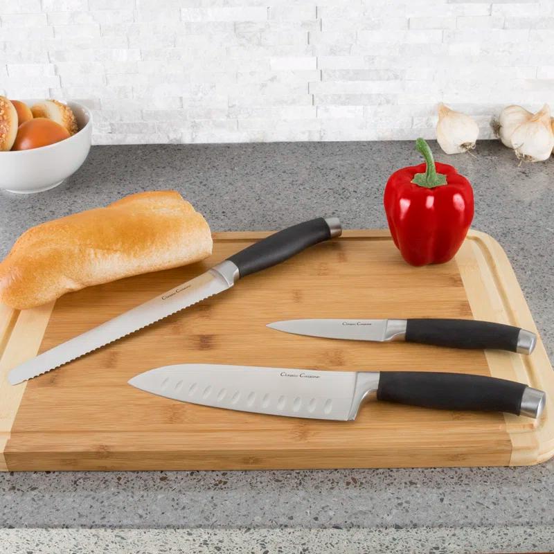 Classic Cuisine Professional 15-Piece Knife Set with Block - Stainless-Steel Cutlery with Chef, Bread, Santoku, Filet, Paring, and Steak Knives