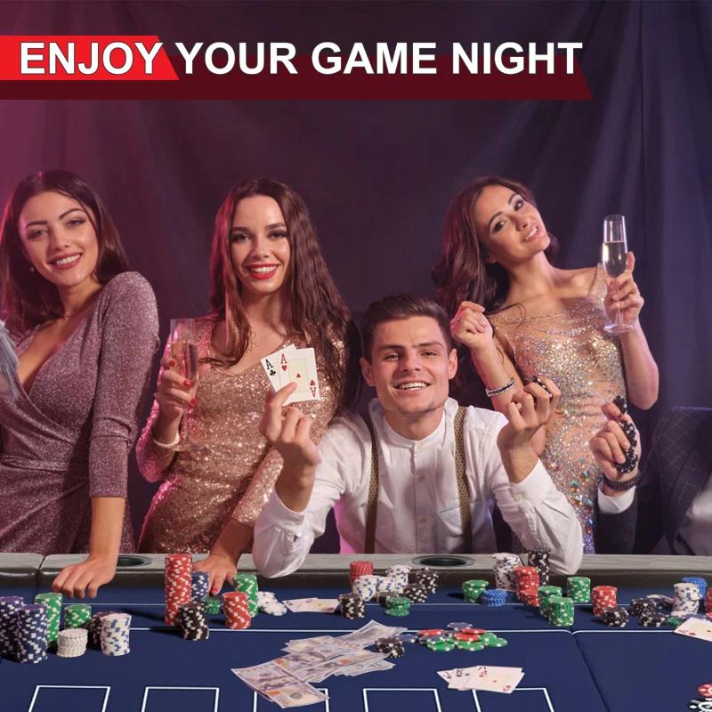 RayChee Poker Table 84'' 10-Player Foldable Poker Table, Portable Casino Leisure Texas Holdem Table with Padded Rails and Cup Holders